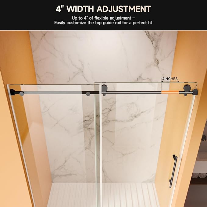 Frameless Shower Door, 56-60" W x 74" H 8mm Single Sliding Shower Door with 5/16" Clear Tempered Glass, Bathroom Glass Door for Walk-in Shower, Black