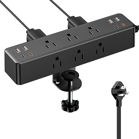 Desk Clamp Power Strip 10FT, Acozvin 40W Total Fast Charging Station