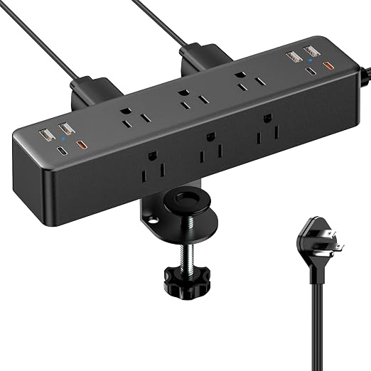Desk Clamp Power Strip 10FT, Acozvin 40W Total Fast Charging Station