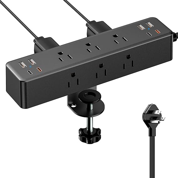 Desk Clamp Power Strip 10FT, Acozvin 40W Total Fast Charging Station