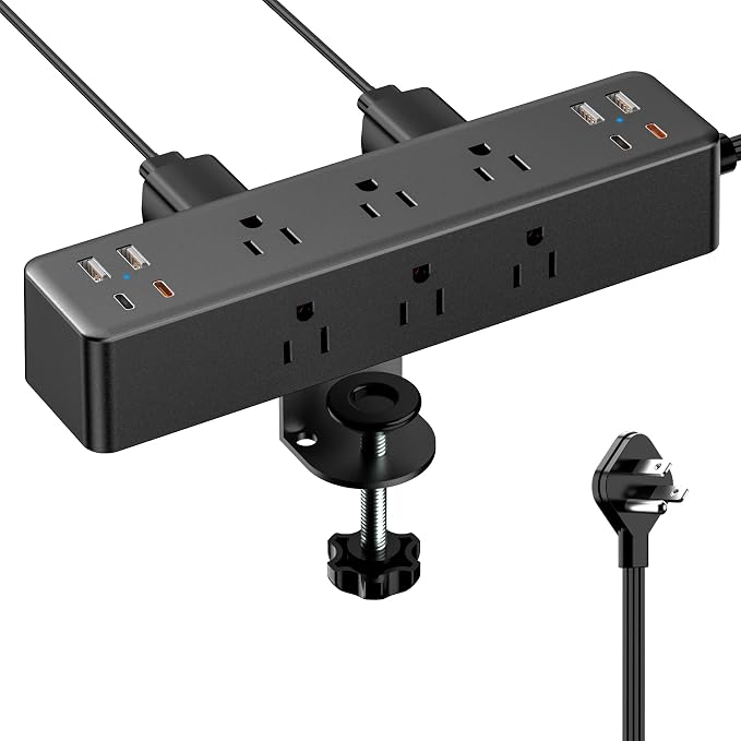 Desk Clamp Power Strip 10FT, Acozvin 40W Total Fast Charging Station