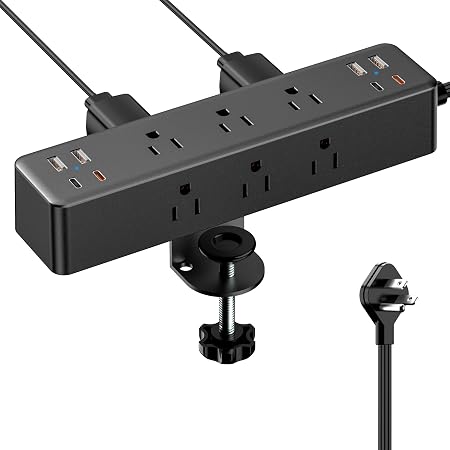 Desk Clamp Power Strip 10FT, Acozvin 40W Total Fast Charging Station