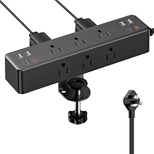 Desk Clamp Power Strip 10FT, Acozvin 40W Total Fast Charging Station