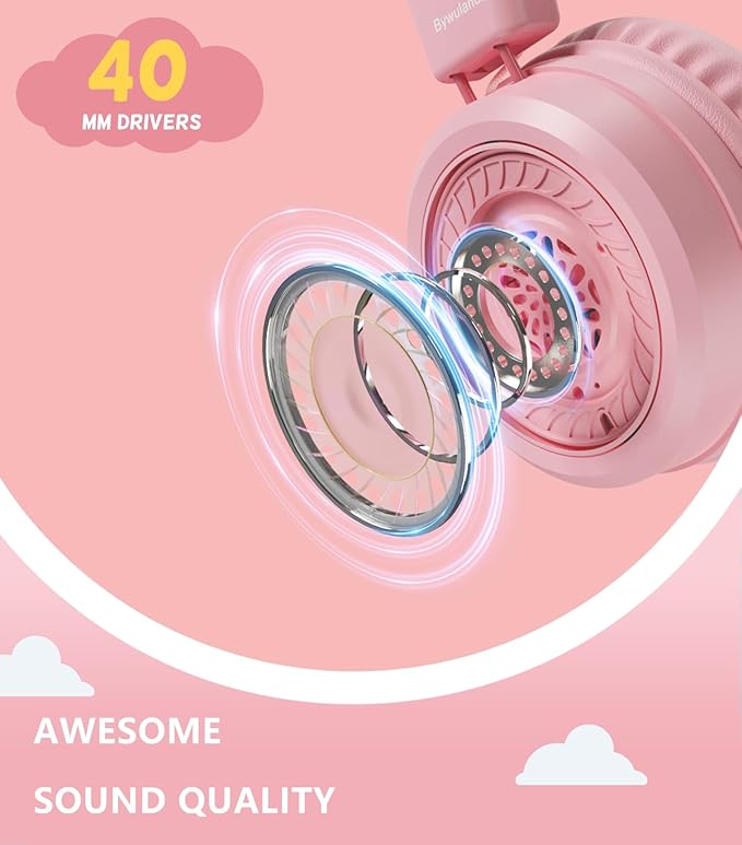 Upgrade USB Type C Kids Headphone for School, 94dB Safe Volume Limited, HD Stereo Sound, Foldable Lightweight On-Ear Headphones for Boys/Girls/Students/Tablet/Travel(Light Pink)