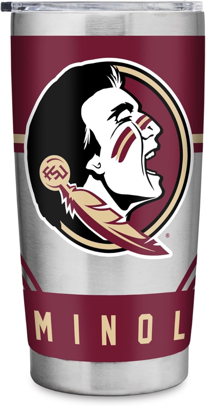 Rico Industries NCAA 20oz Stainless Steel Tumbler with Lid - Great For Coffee, Tea, Water or Cocktails
