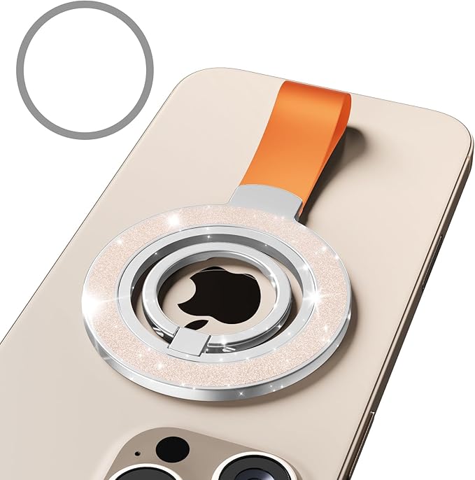 Magnetic Phone Ring Holder,Two-Sided Magnetic Cell Phone Grip Stand Ring Kickstand,360°Rotating Finger Stand Compatible for iPhone 16,15,14,13 12 Pro/Max/Plus,Samsung Galaxy,Android,Golden
