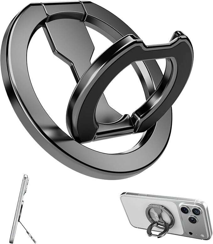 CloudValley for Magsafe Phone Grip Holder - Adjustable Dual-Sided Magnetic Finger Ring Stand 4-in-1, Compatible with iPhone 17/16-12 & MagSafe Car Mounts