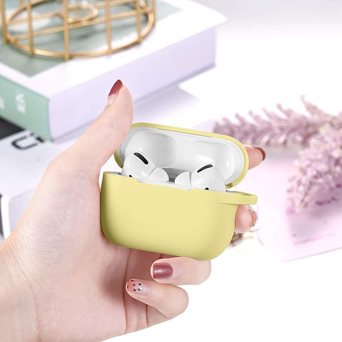 Lerobo Compatible with AirPod Pro 2 Case,Shockproof Silicone Protective Case Skin Cover for Airpods Pro Charging Case with Carabiner Front LED Visible,Cream Yellow