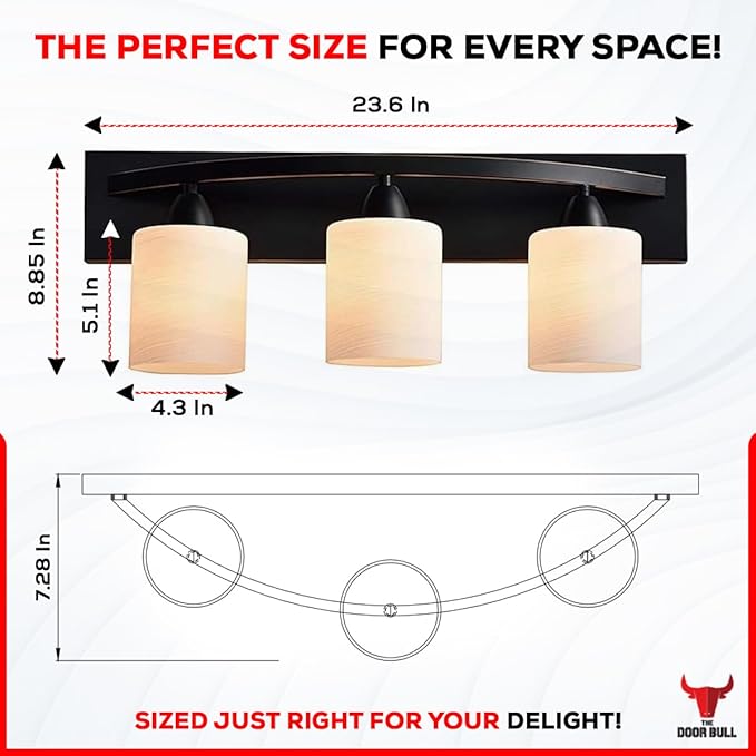 The Door Bull Modern 3-Light Bathroom Vanity Light – Oil Rubbed Bronze Fixture with Frosted Glass Shades, E26 Socket – Wall Sconce for Mirror, Bathroom, Kitchen, Hallway, Entryway