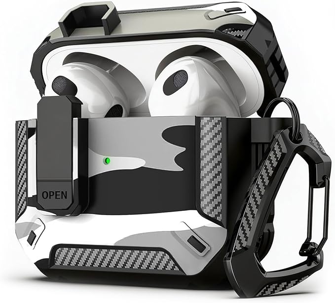 for AirPods Pro 3 Case, Secure Lock Cases Cover with Carabiner Compatible with Airpods Pro 3rd Generation Case, Full Body Shockproof Protective AirPod Case for Men Women (Snow Camo)
