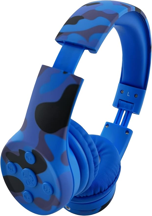 Toddler Headphones Wireless,Kids camo Bluetooth Headphones, 5 Button Easy Use, 93db Foldable with Built-in Mic for Cell Phones TV Tablet Network Boys Girls (bs690 Blue Camo)