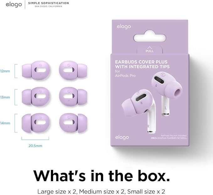 elago [6 Pairs] AirPods Pro Ear Tips with Integrated Earbuds Cover Designed for Apple AirPods Pro, Fit in The Case, Anti-Slip, [3 Sizes: Large + Medium + Small] [US Patent Registered] (Lavender)