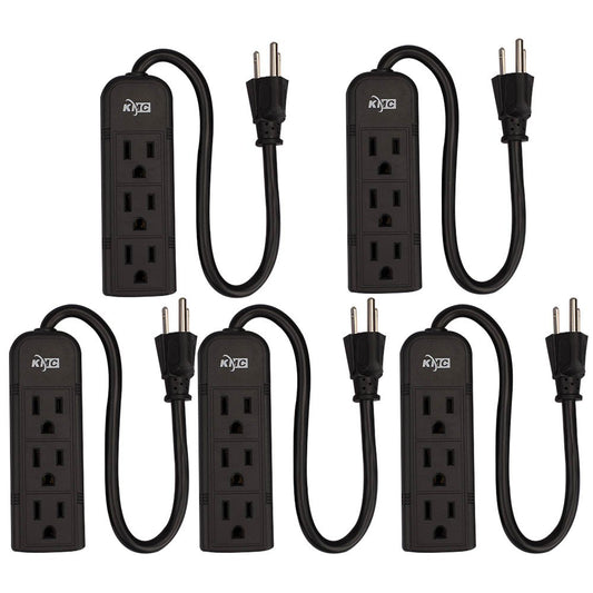 KMC 3-Outlet Power Strip Power Extension Cord 5-Pack,Outlet Saver,1-Foot Cord, ETL Listed