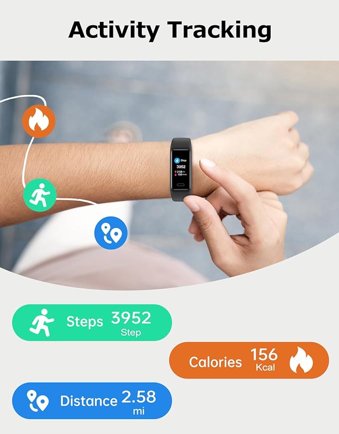 Fitness Tracker, Fitness Watches for Men Women with 24/7 Heart Rate Monitor Sleep Tracker Step/Calorie Counter Stopwatch Pedometer IP68 Waterproof (Dark Black)