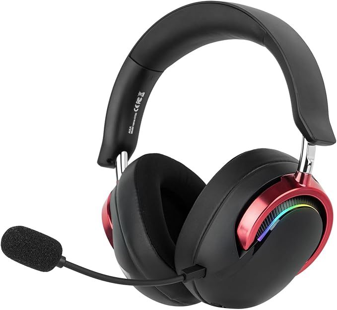 MechLands Aula A700 Wireless Gaming Headset with 7.1 Surround Sound, 50mm Driver, 2.4GHz/BT/Wired, Gaming Headphone with Noise Canceling Mic, RGB Light, 40H Battery, for PS4/PS5/PC/Switch (Black Red)
