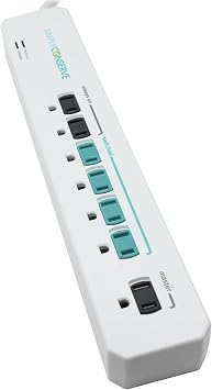 Simply Conserve Advanced Power Strip SC73T1, Surge Protector with Multiple Outlets, White Extension Cord for Electronics, Energy Saver Device with Child Protective Covers
