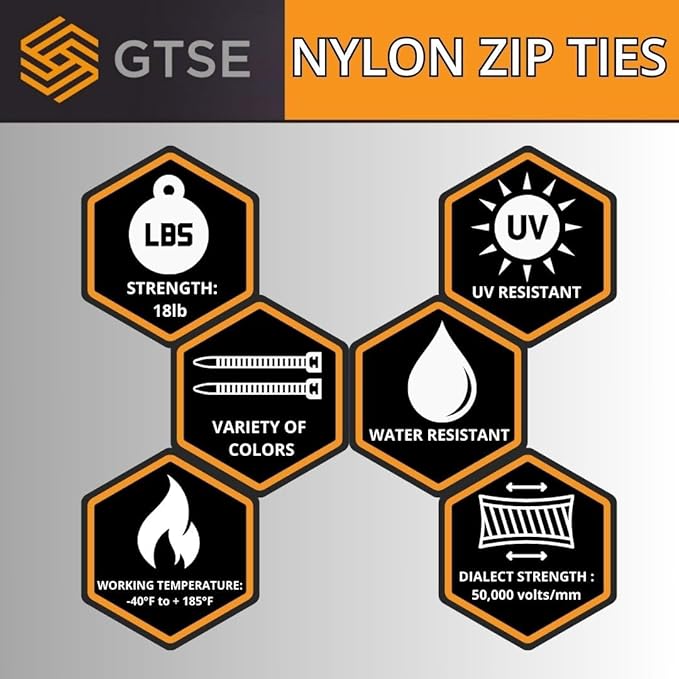 GTSE 8 Inch Red Zip Ties, 1,000 Bulk Pack, 18lb Strength, UV Resistant Small Nylon Cable Ties, Self-Locking 8" Tie Wraps