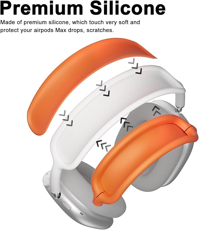 ATUAT for AirPods Max Headphones Case, Protective Silicone Case Cover Skin Accessories Anti-Scratch for Women Men for Apple AirPods Max 2024/2020 (USB-C/Lightning), Orange