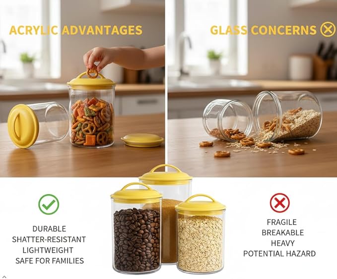 Food Storage Containers, BPA Free Airtight Canisters for Cereal, Pasta, Sugar, Coffee, Flour, Cookies, Loose Tea, for Kitchen Organization Set of 3 Lemon by Reston Lloyd