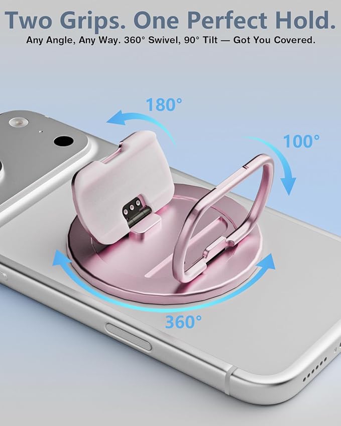 SEMBO Magnetic Phone Ring Holder with Kickstand for MagSafe, Two-Sided Magnet, 360° Rotation Comfortable Flip Out Silicone Plate Finger Grip Gym Accessories for iPhone 17 Pro Max 16 15 14 13(RoseGold)