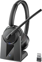 Mopchnic Wireless Headset with Noise Cancelling Microphone, On-Ear Bluetooth Headset with USB Dongle, Mute Function & Charging Base, Wireless Headphones for Work from Office, PC, Call Center - Image 1