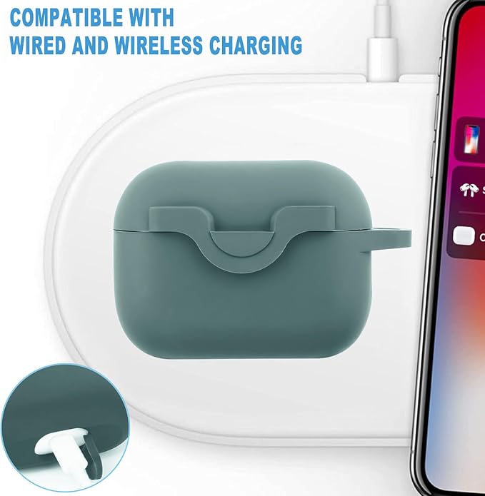 Secure Lock Case for Airpods Pro 2 Case with Cute Bling Keychain, Silicone Protective Case Cover for Airpods Pro 2nd Generation Case Women Girls - Pine Green