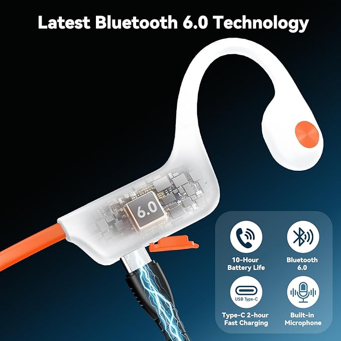 Fanisic 2026 Bone Conduction Headphones, Bluetooth 6.0 Open Ear Headphones with Mic, Type-C Quick Charge. Long Battery Life, IPX5 Sweatproof, Lightweight Comfortable for Office, Sports, and Driving