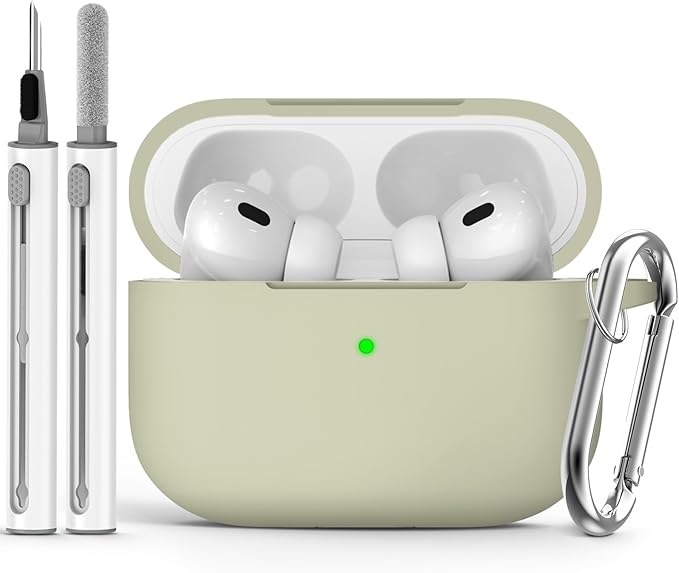 Ljusmicker for AirPods Pro Case Cover with Cleaner Kit,Soft Silicone Protective Cover for Apple AirPod Pro 2nd/1st Generation Cases for Women Men,AirPods Pro 2 Case Accessories with Keychain-Khaki