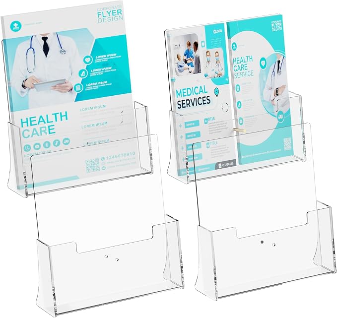 4 Pack Acrylic Brochure Holder 8.5 x 11 inches，Flyer Holder Stand Display，