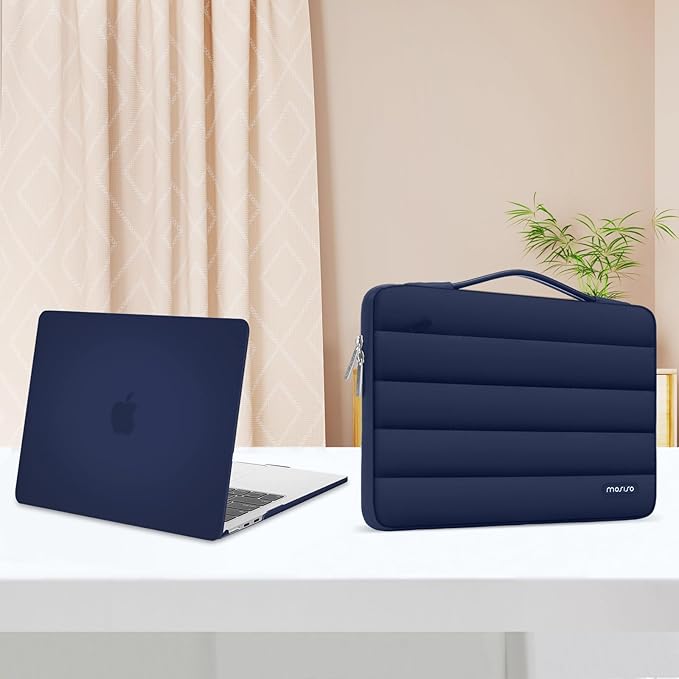 MOSISO Compatible with MacBook Air 13 inch Case M5 2026 M4 2025 M3 M2 2024-2022 A3449 A3240 A3113 A2681, Hard Case&Puffy Bag&Keyboard Cover&Webcam Cover&ScreenFilm for MacBook Air 13.6, Navy Blue