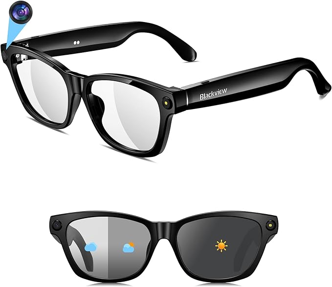 Blackview AI Smart Glasses with Camera, BT Call/Photo/4K HD Video Recording Glasses with Real-Time Translation, AI Voice Assistant, Object Recognition, Gradient Lenses