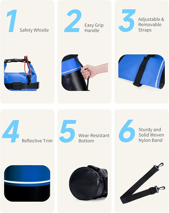 ECOHUB Waterproof Dry Bag for Women Men, 5L/10L/20L Roll Top Lightweight Dry Storage Bag Backpack for Travel Kayaking Hiking Floating with Waterproof Phone Case