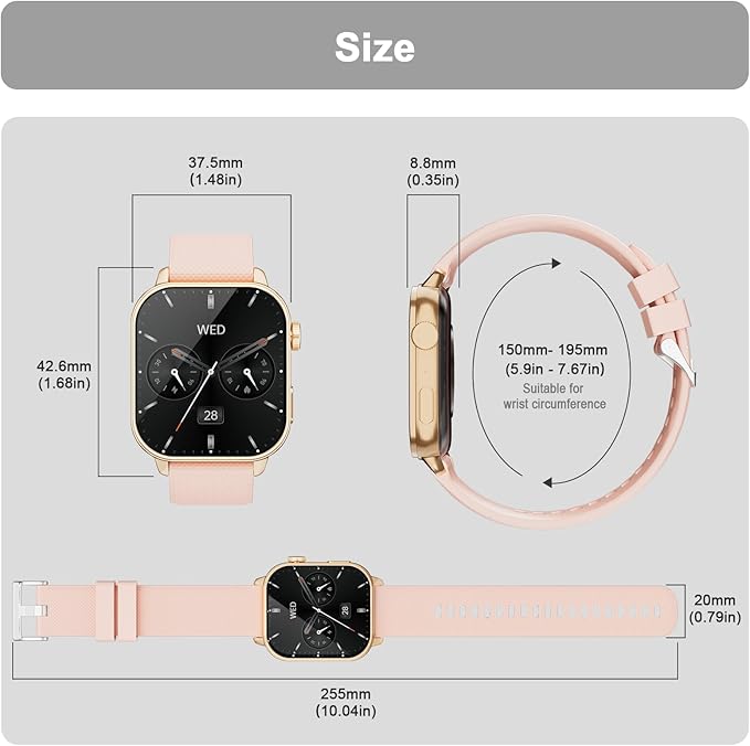 Smart Watch for Men Women, 1.85'' AMOLED HD Fitness Watch with 120+ Sports Modes, Bluetooth Call/Heart Rate/Sleep Monitor/Pedometer, Smartwatch for Android iOS, IP68 Waterproof, Gold