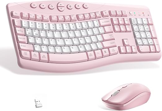 Wireless Keyboard and Mouse Combo Silent Ergonomic Curved Design for Office