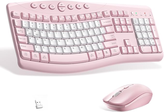 Wireless Keyboard and Mouse Combo Silent Ergonomic Curved Design for Office