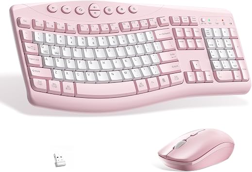Wireless Keyboard and Mouse Combo Silent Ergonomic Curved Design for Office