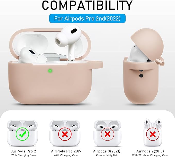 Silicone Compatible with AirPods Pro 2 Case 2022/2023, Soft Cover Flexible for AirPods Pro 2nd Generation for Women Girls with Keychain - Milk Tea