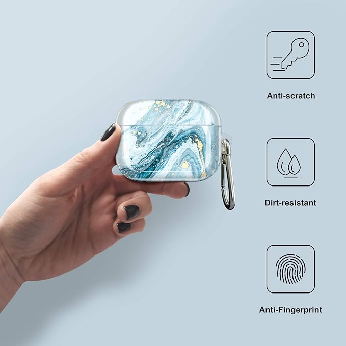JIAXIUFEN Compatible with AirPods Pro 2019 / Airpods Pro 2nd Generation Case Cover Gold Sparkle Glitter Marble Design Cute Full Protective Silicone TPU Skin Accessories for Women Girl Blue