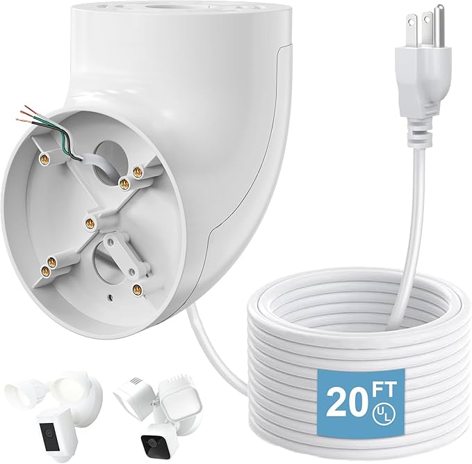 Eave Mount with Power Cable for Ring Floodlight Cam Wired Plus/Pro, Ring Floodlight Cam Pro (2nd Gen) and Blink/Google Nest/Wyze/Roku Floodlight Camera Mounting Bracket with 20ft Charging Cable