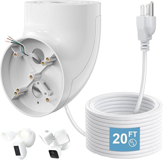 Eave Mount with Power Cable for Ring Floodlight Cam Wired Plus/Pro, Ring Floodlight Cam Pro (2nd Gen) and Blink/Google Nest/Wyze/Roku Floodlight Camera Mounting Bracket with 20ft Charging Cable