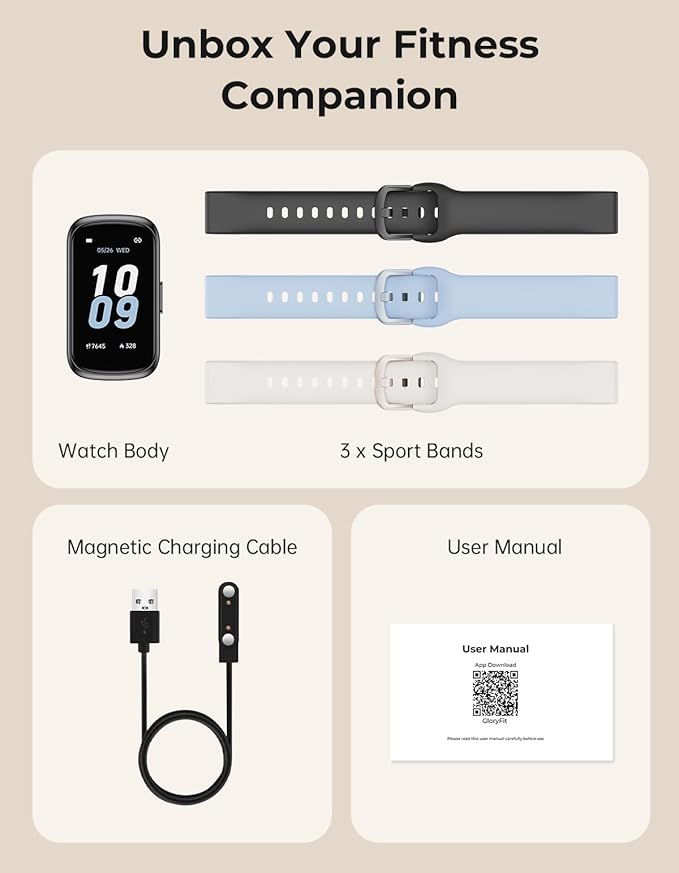 Fitness Tracker with 24/7 Heart Rate Monitor, Sleep Tracker - 3 ATM Waterproof Fitness Watch Calorie Step Counter Smart Watch Includes 3 Sport Bands for Android iOS Women Men, Black/Starlight