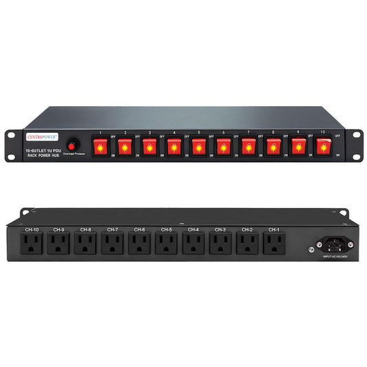 1U PDU Horizontal Rackmount Power Strip - Overload Protector