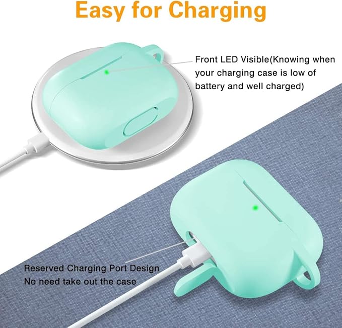 Lerobo Compatible with Airpods Pro 2 case,Full Protective Shockproof Washable Silicone Cover for Airpods Pro Case Supports Wireless Charging with Carabiner Front LED Visible,Mint Green