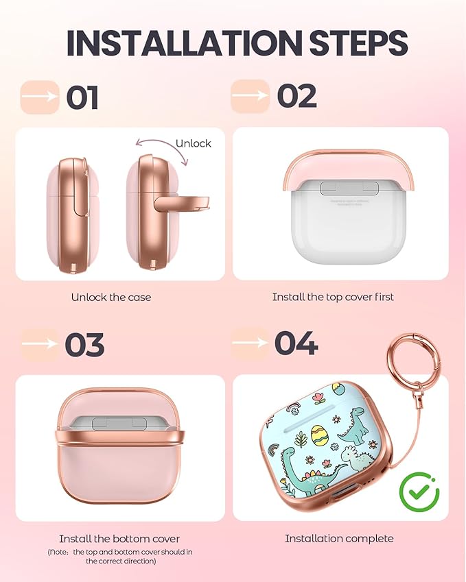 Coralogo for AirPods 3rd Case with Safety Lock - Cute Cartoon for AirPods 3rd Generation for Women Girls Fashion Stylish Dinosaur Pattern Design Kawaii Girly Girlish Hard Protective Cover