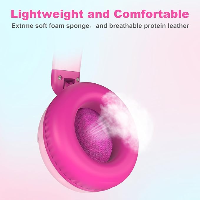 V8 Kids Headphones Wired with Mic for Toddlers, 85/94dB Safe Volume Limit, Foldable Portable Headphones for School & Travel, 3.5mm Port, Stereo Sound for iPad Tablet Kindle Computer (Pink)