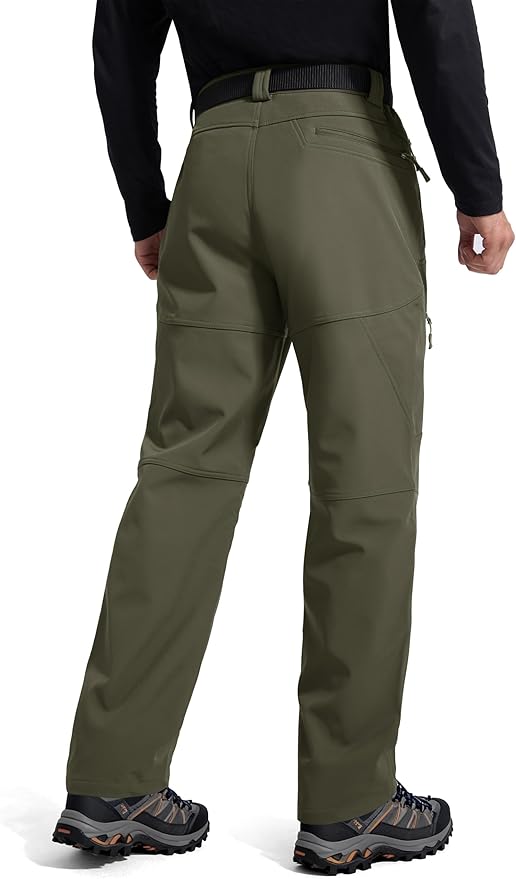 FREE SOLDIER Men's Fleece Lined Outdoor Cargo Hiking Pants Water Repellent Softshell Snow Ski Pants with Zipper Pockets