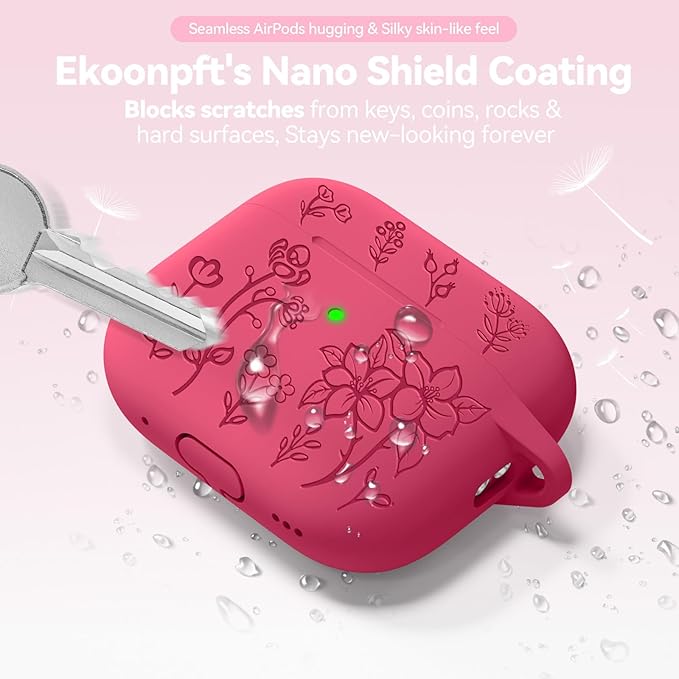for Airpods Pro 3 Case, Flower Engraved Case Cover Compatible with AirPods Pro 3rd Generation 2025, Soft Silicone Cases with Cute Keychain & Cleaner for Women Girly, Shockproof