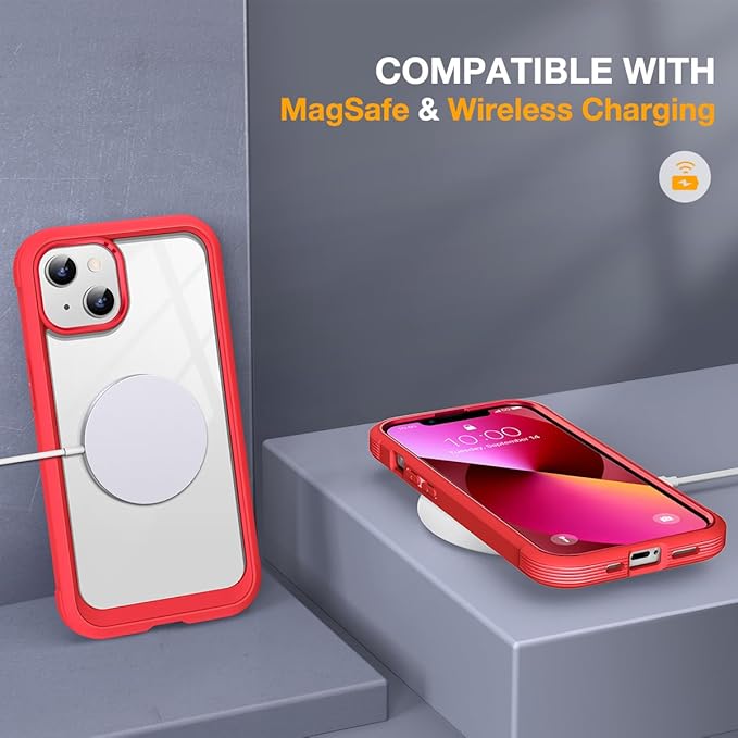 Miracase Magnetic Case for iPhone 13 Mini 5.4 Inch,with MagSafe,Built in Screen Protector,Full Body Protection(Red)