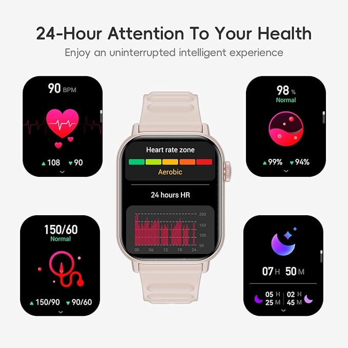 Smart Watch Sports Pedometer, Fitness Tracker Bluetooth Call Heart Rate Blood Oxygen Sleep Monitor, 100 Sports Modes Waterproof for iOS Android Men's Women's Smart Watch (Pink)