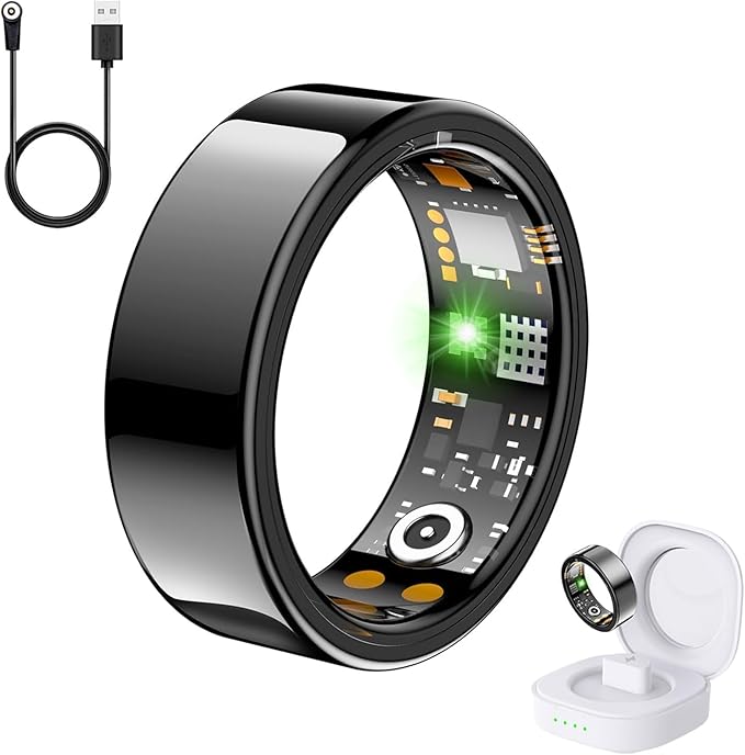 Health Tracker Ring, Smart Health Ring for Women Men with Heart Rate, Blood Oxygen, Sleep Monitor, Steps,Calories, No Subscription Fee, IP68 Waterproof Smart Ring for iPhone & Android (Black, 12#)